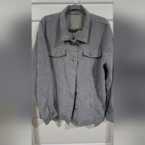 2X Gray Shacket Brown Buttons Pockets Lightweight Courdury.
